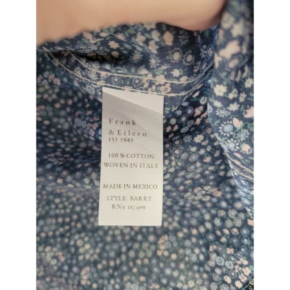Frank and Eileen The Barry Shirt Blue Floral Button front top shirt size Small - Picture 6 of 7